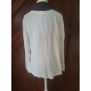 Coldwater Creek White Waffle Knit Long Sleeve Top Button Cuffs Size M